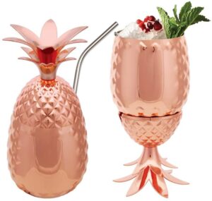 vastigo 14 oz pineapple copper plated stainless steel cocktail bar standing tumbler mug cup | bar ware kitchen | drinking party cup