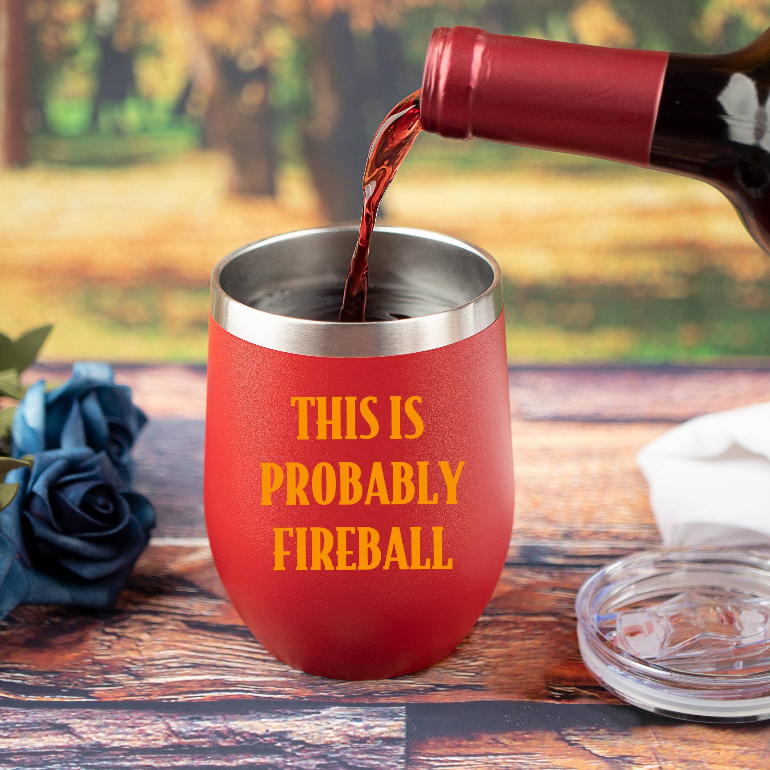 JENVIO Fireball Whiskey Gifts | This is Probably Fireball | Cinnamon Red Coffee/Liquor Stainless Steel Tumbler Mug with Lid and 2 Straws for Men or Women Wine Glass Valentine's Day (12 Ounce)