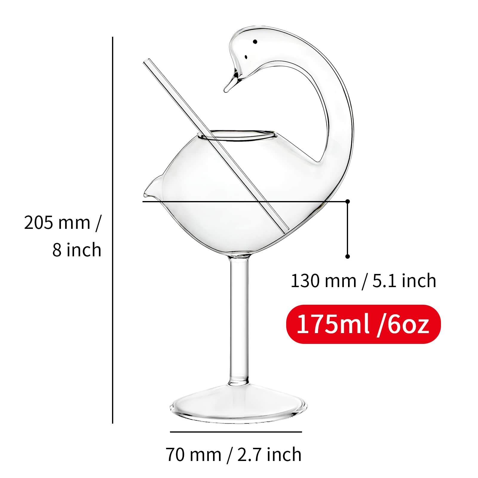 Brand Generic Cocktail Glass - Set of 2 Swan Glass 6oz Creative Drinking Glasses Wedding Gift for Juice, Martini, tequila, margarita