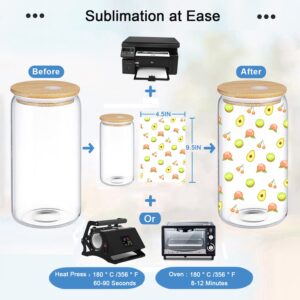 JMScape Clear Sublimation Glass Cups Blanks with Bamboo Lid and Straw 6pcs Set, 16oz Sublimation Glass Tumbler, Sublimation Beer Can Glass for Iced Coffee Soda Drinks