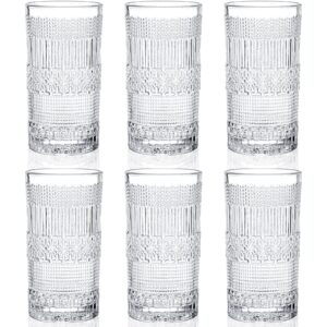coloch 6 pack 13 oz romantic water glasses, carved drinking glasses tumbler heavy duty highball glasses vintage glassware set for beer, milk, beverages, home, bar, restaurant