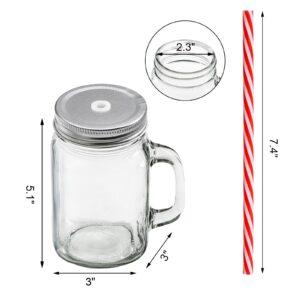 Tosnail 8 Pack 16 oz Glass Mason Jar Mugs with Handle, 16 Tin Lids and 8 Plastic Straws, Old Fashioned Mason Jar Drinking Glasses, Clear Glass Cups for Party and Daily Use
