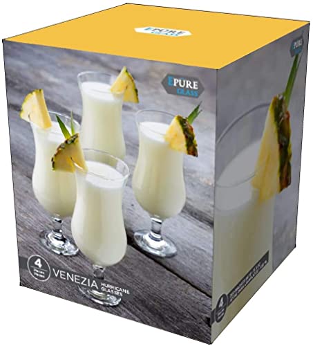 epure Venezia Collection 8 Piece Hurricane Glass Set - Perfect for Drinking Pina Coladas, Cocktails, Full-Bodied Beer, Juice, and Water (Pina Colada (15.5 oz))