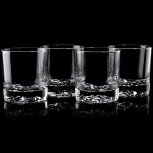 Whiskey Glasses Set of 4 with Brilliant Mountain Imprint | Bar Glasses | Old Fashioned Tumblers | Lowball Glasses | Rocks Glasses | Standard 11.5 OZ Beverage Glass