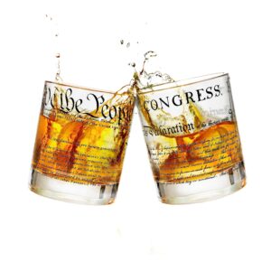 greenline goods whiskey glasses – united states constitution + declaration glass (set of 2) - 10 oz tumblers - american us patriotic gift set - old fashioned we the people cocktail glasses