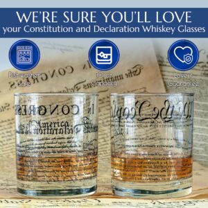 Greenline Goods Whiskey Glasses – United States Constitution + Declaration Glass (Set of 2) - 10 oz Tumblers - American US Patriotic Gift Set - Old Fashioned We The People Cocktail Glasses