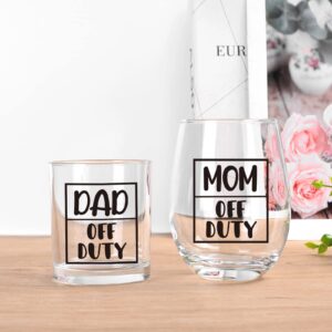 Modwnfy New Parents Gifts for Couples, Mom & Dad Off Duty Stemless Wine Glass & Whiskey Glass, New Parents Gifts First Time Parents Gifts New Mom and Dad Gifts for Mother Day Father Day Christmas