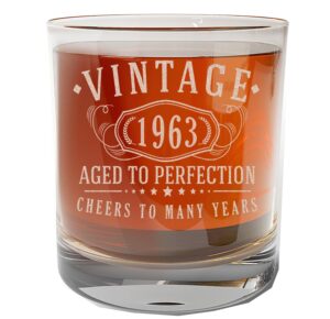 vintage 1963 etched 11oz whiskey glass - 61st birthday gifts for men - cheers to 61 years old - 61st birthday decorations for him - best engraved bourbon gift ideas for men - dad grandpa 2.0