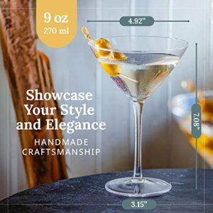 Martini Glasses Set of 4 (9 oz) – Cocktails Glass for Any Drink – Elegant Cocktail Glasses for Hosting Parties – Hand-Blown Crystal Martini Glasses – Give a Fancy Martini Set Gift