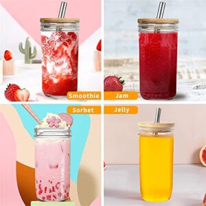 MOHARY [ 4 Pack ] Glass Cups Set - 24oz Mason Jar Drinking Glasses with Bamboo Lids & Straws & 2 Airtight Lids & 2 hole Lids - Cute Reusable Boba Bottle, Travel Tumbler for Tea, smoothie