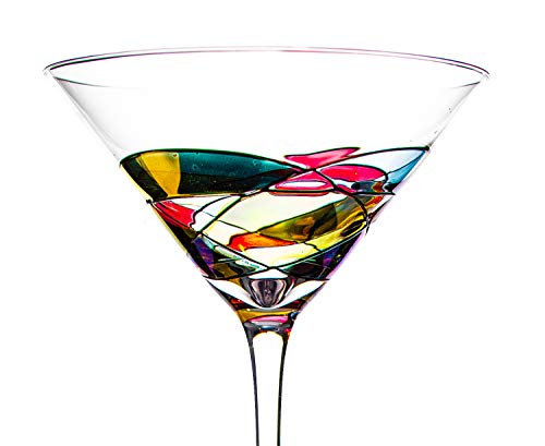 Artisanal Hand Painted Martini & Cocktail Glasses - Renaissance Romantic Stain-glassed Windows Wine Glasses Set of 2 - Gift Idea for Her, Him, Birthday, Housewarming - Extra Large Goblets (Martini)