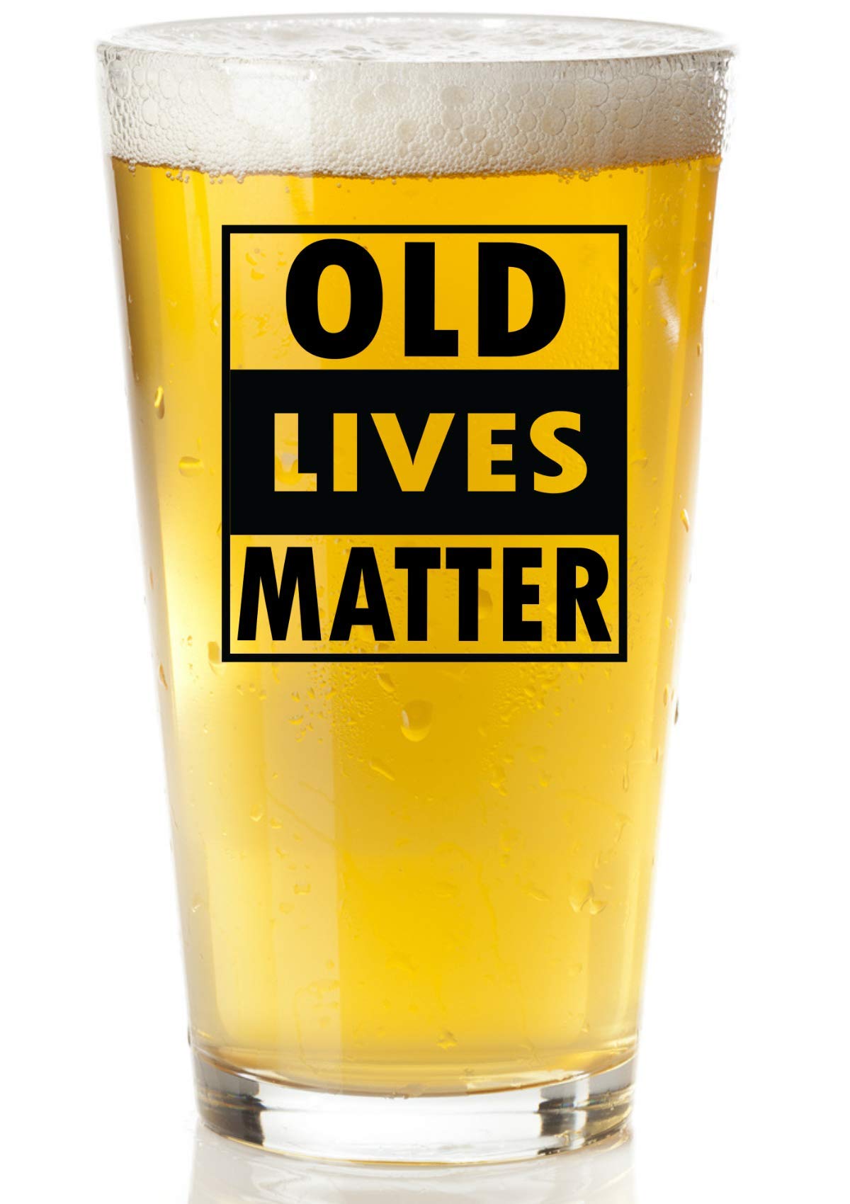 Old Lives Matter Beer Glass + Whiskey Scotch Glass - Funny Retirement or Birthday Gifts for Men - Unique Gag Gifts for Dad, Grandpa, Old Man, or Senior Citizen