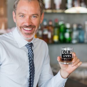 Old Lives Matter Beer Glass + Whiskey Scotch Glass - Funny Retirement or Birthday Gifts for Men - Unique Gag Gifts for Dad, Grandpa, Old Man, or Senior Citizen