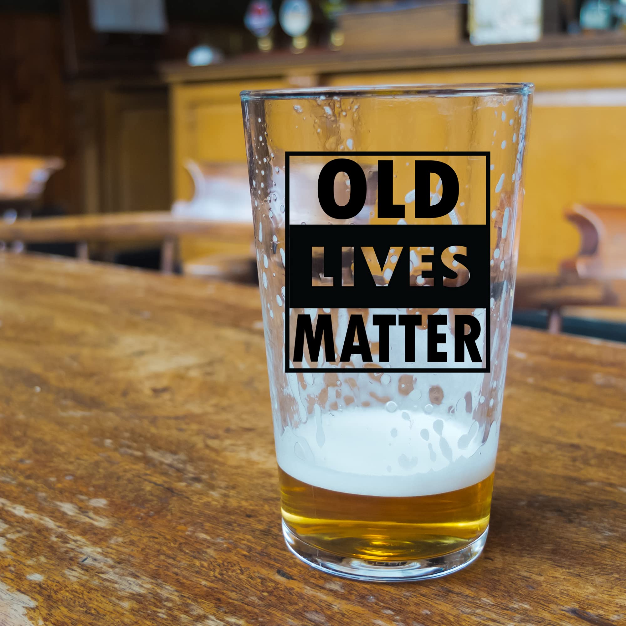 Old Lives Matter Beer Glass + Whiskey Scotch Glass - Funny Retirement or Birthday Gifts for Men - Unique Gag Gifts for Dad, Grandpa, Old Man, or Senior Citizen