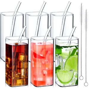 inbagi 6 pcs 13.5 oz square drinking glasses thin square glass cups clear kitchen glassware elegant bar glasses highball glasses tumbler for water, wine, juice, beer, cocktail, coffee and mixed drinks
