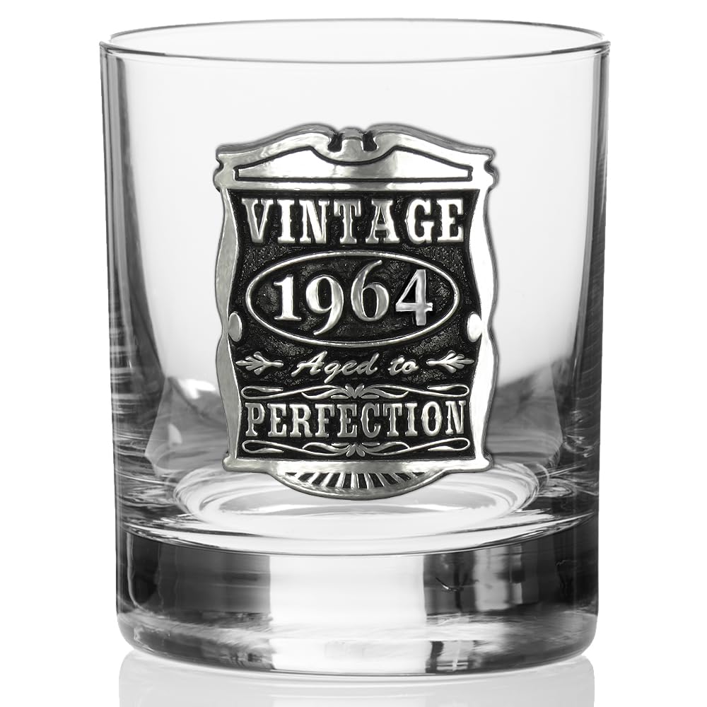 English Pewter Company Vintage Years 1964 60th Birthday or Anniversary Old Fashioned Whisky Rocks Glass Tumbler - Unique Gift Idea For Men [VIN002]