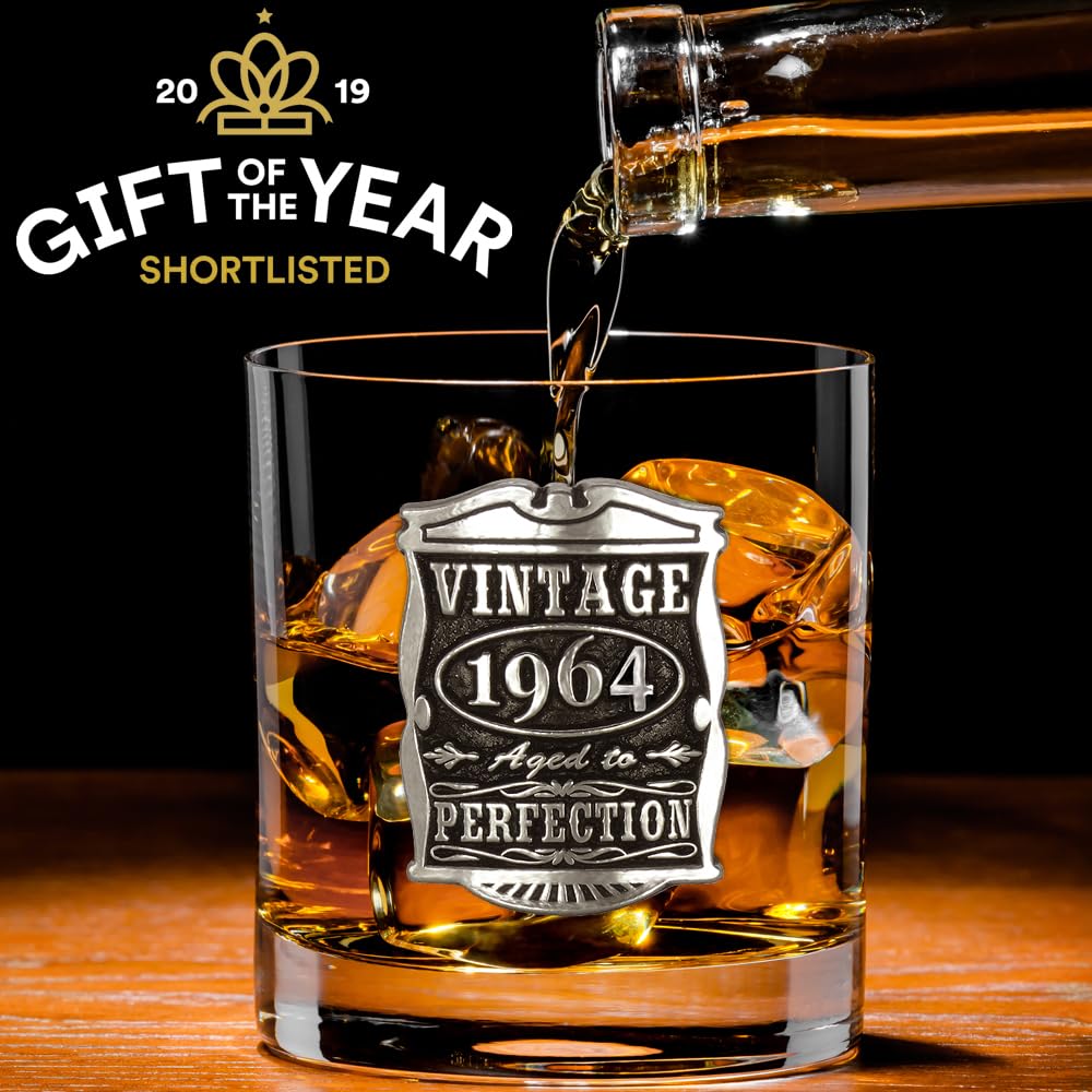 English Pewter Company Vintage Years 1964 60th Birthday or Anniversary Old Fashioned Whisky Rocks Glass Tumbler - Unique Gift Idea For Men [VIN002]