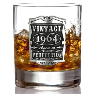 English Pewter Company Vintage Years 1964 60th Birthday or Anniversary Old Fashioned Whisky Rocks Glass Tumbler - Unique Gift Idea For Men [VIN002]