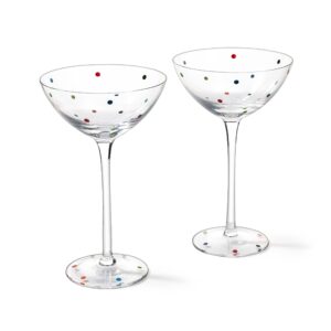 the wine savant polka dot confetti stemmed martini glasses 5.8oz set of 2 manhattan glasses for cocktails, cosmopolitan, margarita coupe cocktail glass for everyday, weddings, parties, home bar