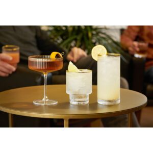 TRUE Viski Meridian Lowball Glasses Set of 2 - Premium Crystal Clear Vintage Drinking Tumblers for Whiskey, Scotch & Bourbon in Art Deco Ripple Glassware Design, Gold Rimmed Gift Set, 12 oz.