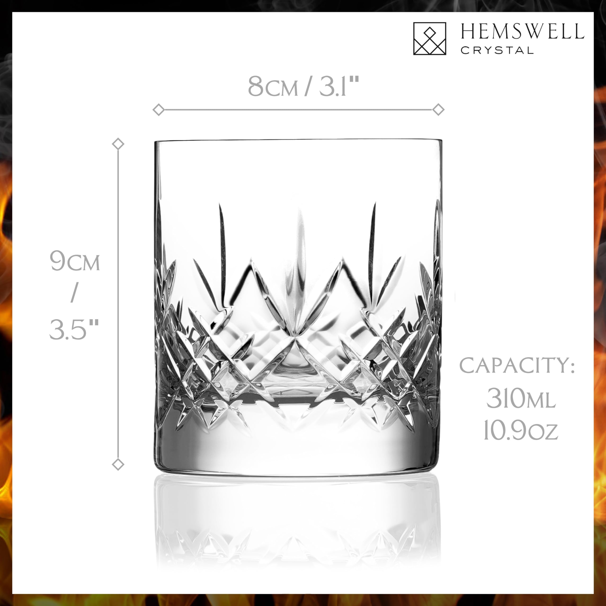 Hemswell Crystal Whisky Glasses Set of 2 11oz - Luxury Cut Glass Whiskey Rock Tumblers for Men - Old Fashioned Glassware Sets for Bourbon and Whisky with Solid Base - Satin Lined Box - Wicklow