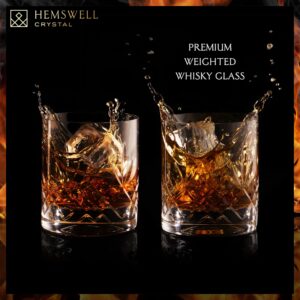 Hemswell Crystal Whisky Glasses Set of 2 11oz - Luxury Cut Glass Whiskey Rock Tumblers for Men - Old Fashioned Glassware Sets for Bourbon and Whisky with Solid Base - Satin Lined Box - Wicklow