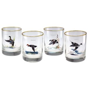 culver ned smith 22k gold rim waterfowl dof double old-fashioned glasses, 13.5-ounce, assorted set of 4