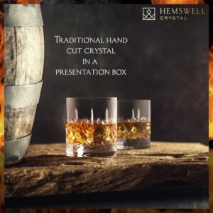 Hemswell Crystal Whisky Glasses Set of 2 11oz - Luxury Cut Glass Whiskey Rock Tumblers for Men - Old Fashioned Glassware Sets for Bourbon and Whisky with Solid Base - Satin Lined Box - Wicklow