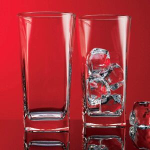 Le'raze Drinking Glasses Set of 4 - Highball Glasses, Heavy Base Durable Glass Cups for Water, Wine, Beer, Cocktails, and Mixed Drinks | Round Top, Square Bottom Glassware Set