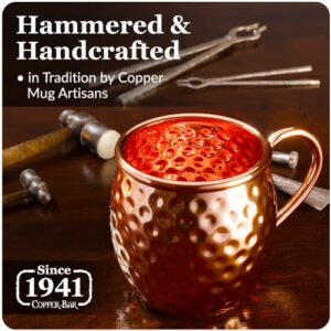 copper-bar Moscow Mule Copper Mugs | Set of 2 Hammered Cups | 100% HANDCRAFTED Pure Solid Copper | Gift Set With Cocktail Straws | Shot Glass | Coasters | Copper Stirrer & Beer opener