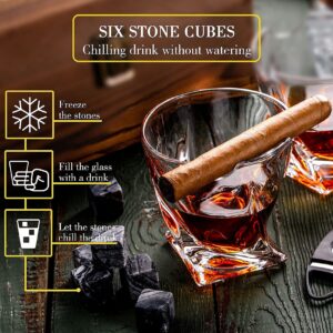 VKDONE Whiskey Glasses Set of 2 - Bourbon Gifts for Men Includes Whisky Rocks Glasses, Chilling Stones, Tongs, Velvet Pouch and Cutter, Valentines Day Gifts for Him, Dad, Husband, Whiskey Lover