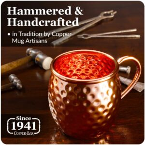 Moscow Mule Copper Mugs | Set of 4 Hammered Cups | 100% HANDCRAFTED Pure Solid Copper | Gift Set With Cocktail Straws | Shot Glass | Coasters | Copper Stirrer & Beer opener By Copper-Bar