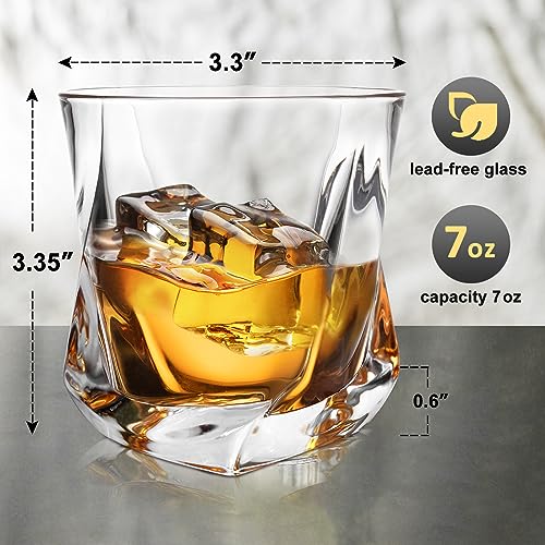 YUFDA Whiskey Glasses, 7 oz Bourbon Glasses Set of 4 Square Bottom, Old Fashioned Glass for Drinking Cocktail Scotch Cognac, Luxury Whiskey Gifts for Men Rocks Glasses