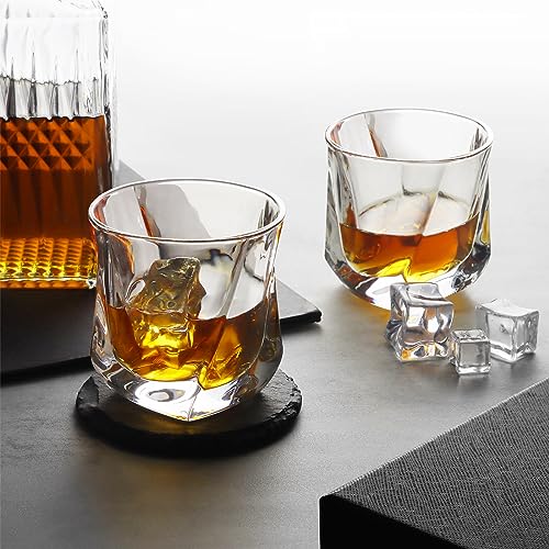 YUFDA Whiskey Glasses, 7 oz Bourbon Glasses Set of 4 Square Bottom, Old Fashioned Glass for Drinking Cocktail Scotch Cognac, Luxury Whiskey Gifts for Men Rocks Glasses