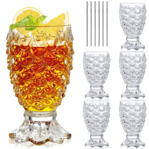 inftyle set of 6 pineapple cocktail glasses vintage glassware whiskey glasses classic wine drinking glasses mixed drinkware sets gift for men women(8oz)