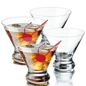 yawall stemless martini glasses set of 4-8.5 oz cocktail glasses for martini, margarita & more, lead-free crystal heavy base glassware home bar use, anniversary party gift