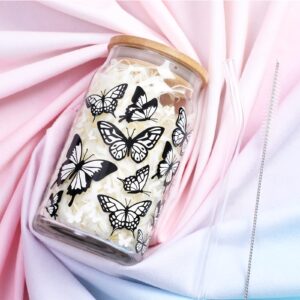 Nefelibata Butterfly Iced Coffee Glass Beer Can Glass Color Changing 16 OZ Pastel Pink & Purple Swallowtail Butterflies Art Glass Mug Present with Lid Drinking Straw Spring Mother's Day Gifts for Her