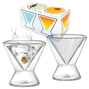 double-walled martini glasses set of 2 (6.5 oz) - stemless martini, cocktail, bar, cosmopolitan glasses - insulated martini glass glassware sets for mixed drinks, men's birthday, fathers day gift