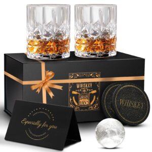 dioxadop whiskey glasses set of 2, 11 oz old fashioned glasses with 2 ice ball molds, bourbon glasses, premium scotch glasses, rocks glasses, cocktail, rum glasses, whiskey glasses for men