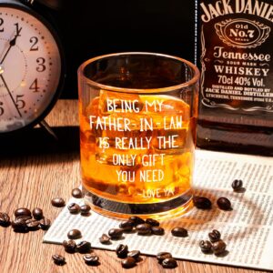 Modwnfy Father's Day Gifts for Father in Law, Father in Law Gift from Daughter in Law Son in Law, Father in Law Whiskey Glass, Funny Old Fashioned Glass for Father in Law, 10 Oz