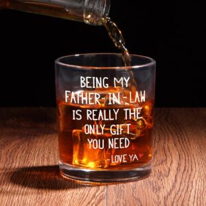 Modwnfy Father's Day Gifts for Father in Law, Father in Law Gift from Daughter in Law Son in Law, Father in Law Whiskey Glass, Funny Old Fashioned Glass for Father in Law, 10 Oz