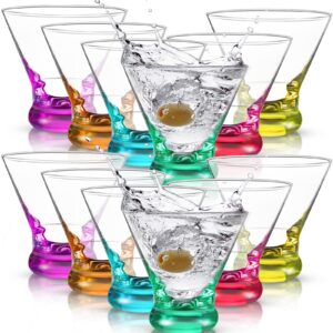 martini glasses colorful set of 12 stemless 8 ounces cocktail glasses with colored base cups for margaritas home bar glassware colorful drinking glasses for martini lovers gift bar dessert kitchen