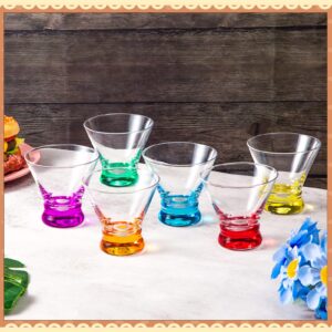Martini Glasses Colorful Set of 12 Stemless 8 Ounces Cocktail Glasses with Colored Base Cups for Margaritas Home Bar Glassware Colorful Drinking Glasses for Martini Lovers Gift Bar Dessert Kitchen