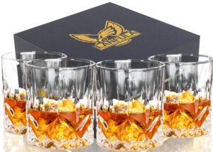lanfula crystal whiskey glass, premium old fashioned glasses set of 4 in gift box. rocks tumbler for drinking scotch bourbon cocktail whisky 10oz