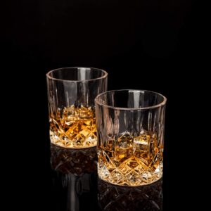 LANFULA Crystal Whiskey Glass, Premium Old Fashioned Glasses Set of 4 In Gift Box. Rocks Tumbler for Drinking Scotch Bourbon Cocktail Whisky 10oz