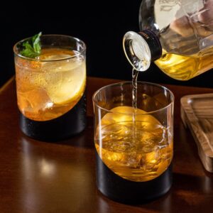 MyGift 12 oz Modern Matte Black and Gold Tone Designer Cocktail Glasses - Double Old Fashioned Lowball Whiskey Rocks Drinking Glass, Set of 4
