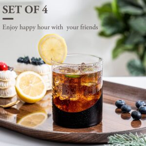 MyGift 12 oz Modern Matte Black and Gold Tone Designer Cocktail Glasses - Double Old Fashioned Lowball Whiskey Rocks Drinking Glass, Set of 4