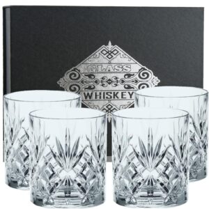 dh whiskey glasses set of 4-11oz old fashioned glasses for bourbon, scotch, cognac -crystal diamond patterned glassware tumblers gift whisky glass with elegant box