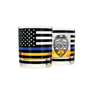 greenline goods thin blue line police officer whiskey old fashioned glasses (set of 2) - 10 oz - classic drinkware with law enforcement flag graphics - shows support for first responders
