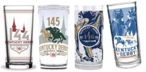 kentucky derby officially licensed mint julep cupglass set, 4 pack, year 2021, 2020, 2019, 2018 4 count (pack of 1) 147th